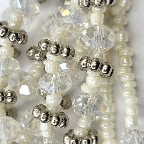 Multistrand Silver Tone and White Beads Long Necklace - Picture 12 of 14